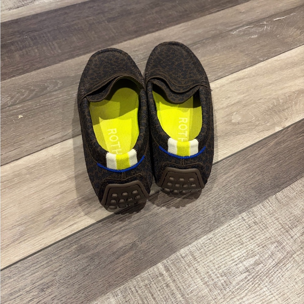 Rothy's Dark Brown leopard print Loafers with Yellow Insole and detailed back - Picture 2 of 3
